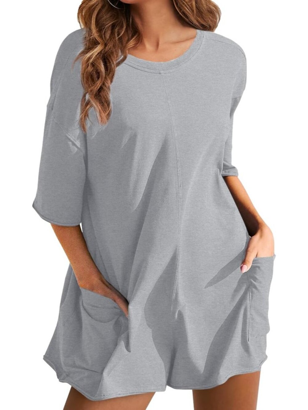 Women's Light Grey Casual Oversized Athletic Overall Workout Hot Shot Tee Romper - Picture 3 of 6